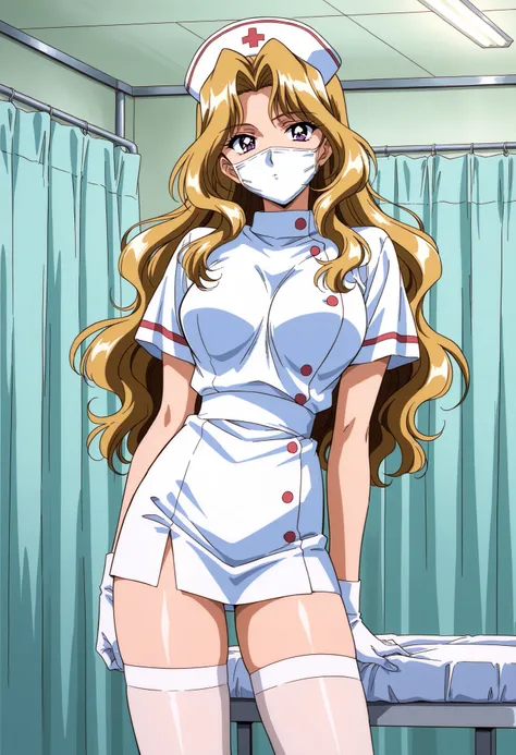 Score_9, score_8_up, score_7_up, source_anime, Shindou_Reiko(Anime_Ver), 1girl, solo, long hair, blonde hair, purple eyes, wavy hair, large breasts, 1990s \(style\), retro artstyle, anime coloring, (best quality), (high quality), {masterpiece}, extremely d...