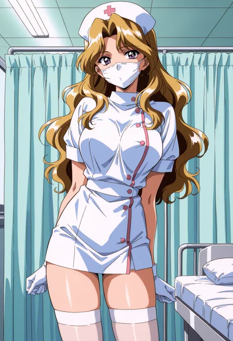 Score_9, score_8_up, score_7_up, source_anime, Shindou_Reiko(Anime_Ver), 1girl, solo, long hair, blonde hair, purple eyes, wavy hair, large breasts, 1990s \(style\), retro artstyle, anime coloring, (best quality), (high quality), {masterpiece}, extremely d...