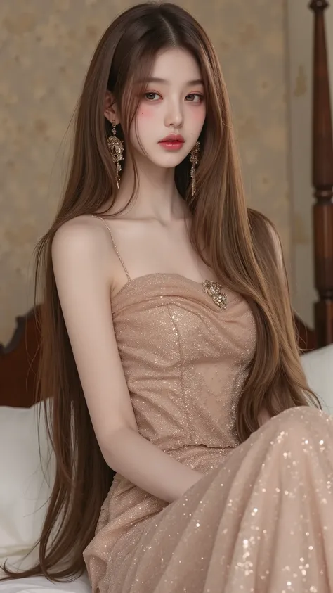 (Highest Quality。 max resolution。 Super Real Photos 。 Full Body Portrait 。) lengther than height髪の美女が一人いる。 More beautiful than a beautiful actress。 beautiful young woman。 She has a beautiful and cute face、Looks like a top model 。 With a kind smile。 her ...
