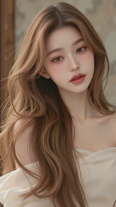 (Highest Quality。 max resolution。 Super Real Photos 。 Full Body Portrait 。) lengther than height髪の美女が一人いる。 More beautiful than a beautiful actress。 beautiful young woman。 She has a beautiful and cute face、Looks like a top model 。 With a kind smile。 her ...
