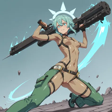 Guilty Gear，sexual attack，sexual torture，dynamic on the aisleな構図，Guilty Gear，A girl has her nipples pierced by a giant needle gun.，Guilty Gear，dynamic on the aisleポージング，dynamic on the aisleな構図傑作, Highest Quality, 1 girl, pointed chest,sinon，nipple bulge vi...