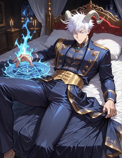 (masterpiece, best quality, highly detailed, mature) male, solo, 1man,adult, male focus, gojou satoru, jujutsu kaisen, blue eyes, white hair, short hair, sexy man, handsome face, colored eyelashes, handsome face, beautiful face, beautiful colors, medium s...
