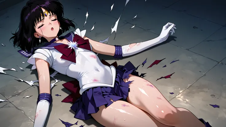 masterpiece, amazing quality, best quality, ultra-detailed, 8K, illustration, clear skin, ultra-detailed-eyes, soft skin, very awa, very as2, shiny skin, shiny hair, soft body, 90's style, official art, 1girl, hotaru tomoe, small breasts, short hair, black...