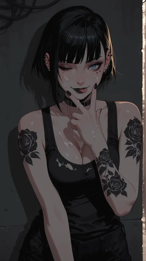 HDR, 8K, high contrast, masterpiece, best quality, amazing quality, very aesthetic, realistic, newest, volumetric lighting, (flat colors:0.7), (artist:incase:0.3), (artist:tsuaii:0.3),Sinozick_illu, HassaKu_illu, 1girl, blue eyes, black lipstick, eye shado...