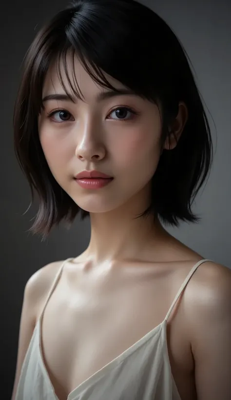 An expressionless girl, alone, high resolution, masterpiece, accurate, 解剖学的に accurate, number々awards , 最High Quality, High Detail, High Quality, with Penis Ultra High Accuracy, Textured Skin, black hair, medium hair, straight hair , Thin Waist、very ...