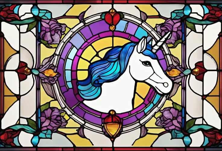 stained glass style、unicorn、