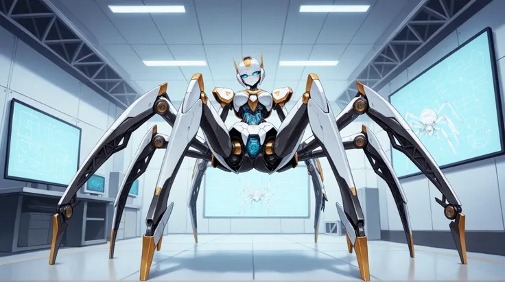 female robot, Mecha Spider Legs, precision circuit , Precision machinery, clear parts, Coordination Room,