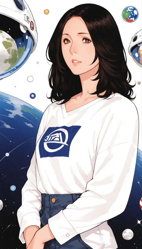 Female 1, medium long hair, black hair, chest, dark eyes, simple background/ no background , vertical drawing style , lots of white space, Illustrations, 黒いドレスHigh Quality, 最High Quality , High Detail , High Quality, HD model, very well detailed,