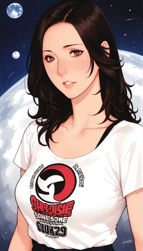 Female 1, medium long hair, black hair, chest, dark eyes, simple background/ no background , vertical drawing style , lots of white space, Illustrations, 黒いドレスHigh Quality, 最High Quality , High Detail , High Quality, HD model, very well detailed,