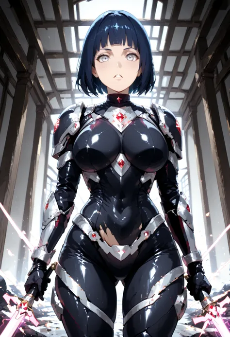 score_9,score_8_up,score_7_up,solo,looking at viewer, Hyūga_Hinata's/Boruto, White Eyes, short hair,bangs,shirt,Dark Blue hair,(Old West), a Cyber Templar in black (the secret underground bar，What are the stories of debauchery and extravagance Passionate l...