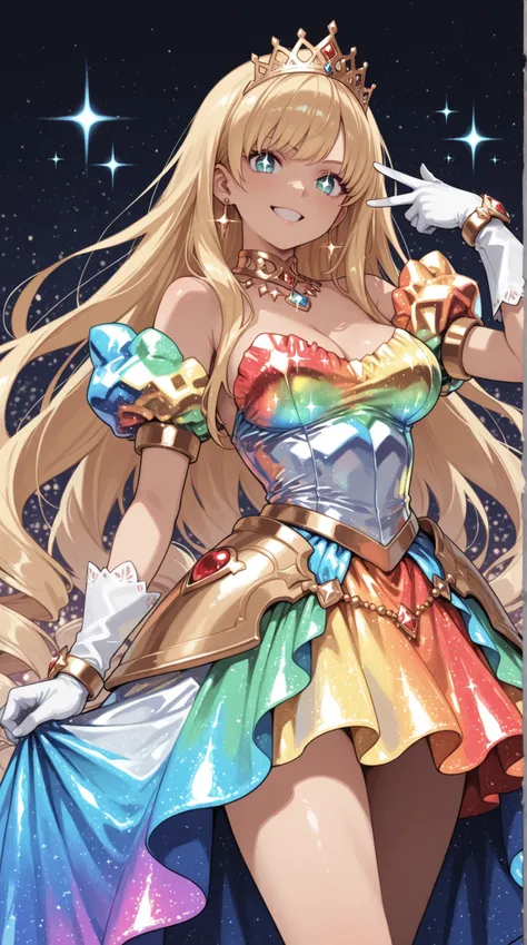 female, Bold V Cut, Sparkling Colorful Dress, Shining blonde, Jewelry Gloves