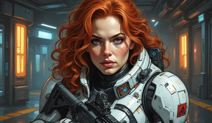 (Hi-Res, Masterpiece: 1.2), (Current: 1.37), (Best Quality, Hi-Res, Super Detailed, Current), Fascinating dark cyber fantasy. The most beautiful face in the universe, serious and sensual face, (NSFW: 1.3), Creates a very pretty girl, redhead with very long...