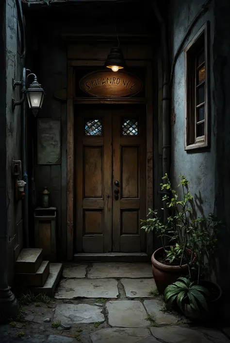 Back alley with old wooden doors, Hidden speakeasy entrance, Secret Door , dim atmosphere, Old-fashioned atmosphere, high resolution, realistic, 4K, HDR, High Quality, Extraordinary Expression, realistic texture, professional, Vivid Colors, bokeh, Narrativ...