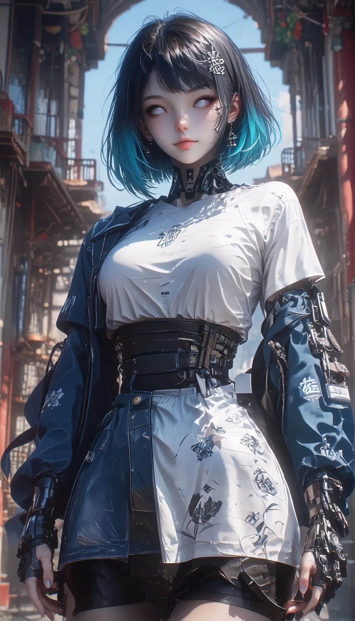 score_9, score_8_up, score_7_up, score_6_up, 1girl, Hinata_Hyūga, Waist-length hair, straight hair, Dark blue hair, (Light Red) gradient hair, White eyes, cute face, Large breasts, curvy, large hips, pale skin, (cyan) t-shirt, denim lants, posing, pinup po...