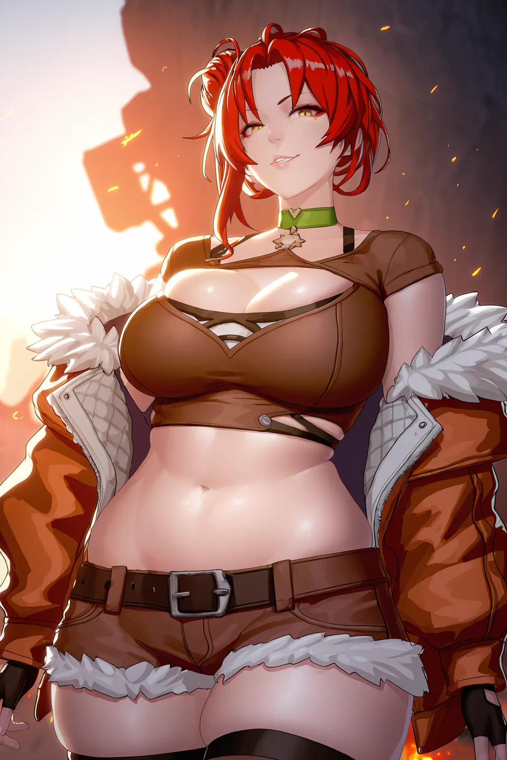 (minami_koyogi-style:1.4), (zonda_(solid_air)-style:0.8), ((anatomical correct)), ((embers)), ((Cinematic, unreal engine, eye-catching, ambient occlusion, UHD, masterpiece)), ((perfect lighting)), perfect body, perfect eyes, perfect fingers, gasping, heavy...