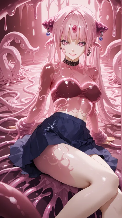 (classics、 classics、 high quality 、 high definition), (Small piercing skirt:1.3)、 (Pink room in love hotel) 、big 、 (Breast and hand augmentation 、 Legs extended and lifted 1 .5)、(( Girl with jellyfish tentacles , Tentacles with the viewer :1.3, s...
