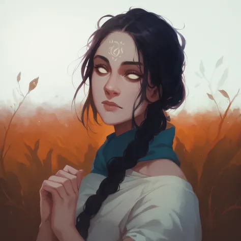 score_9, score_8_up, score_7_up, portrait, beautiful, dramatic lights , blank eyes, dontstarvestyle, BREAK, 1girl Cithis. CithisDM. pointy ears. elf. forehead mark. dark skin. dark-skinned female. yellow eyes. white hair.