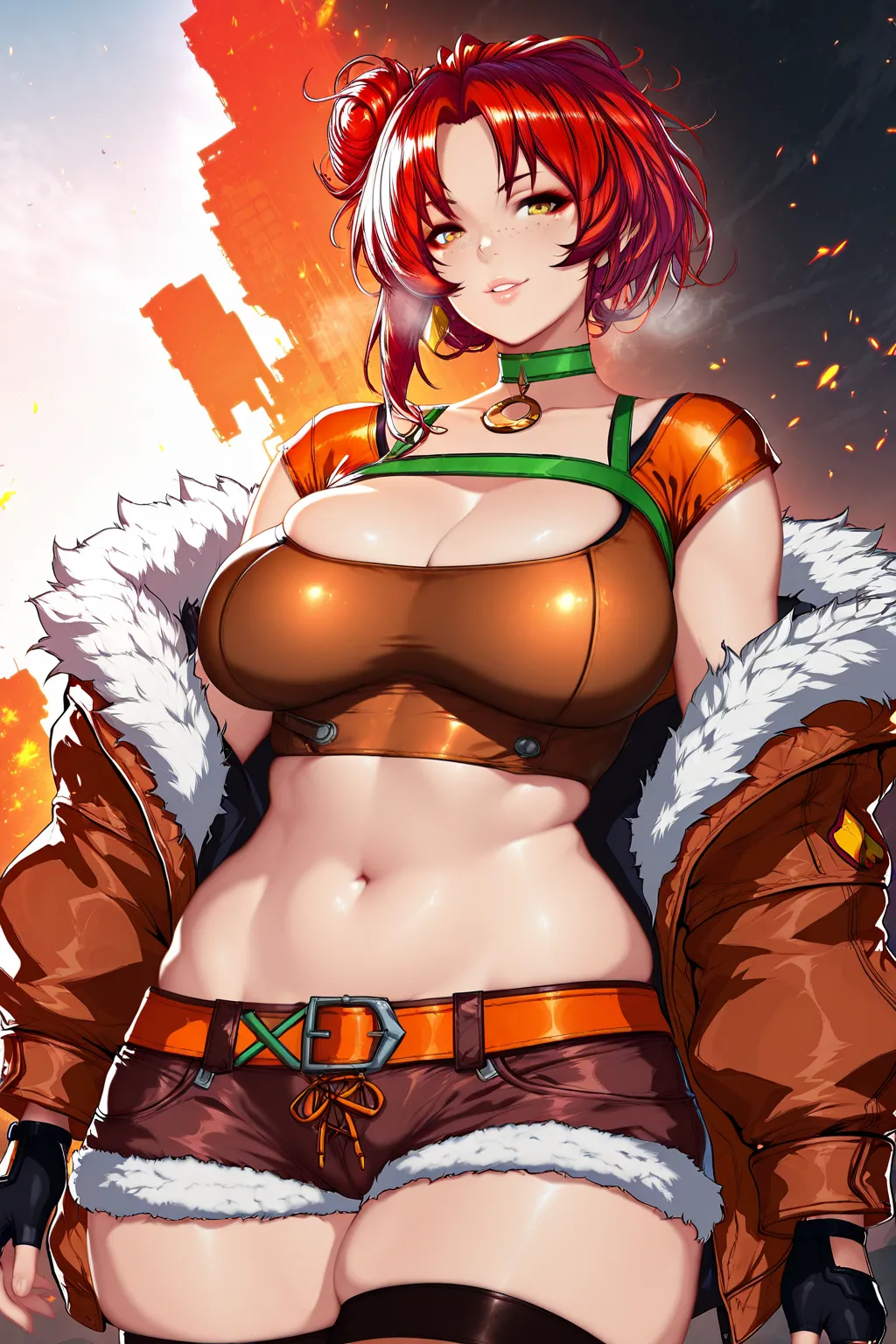(pochi_(pochi-goya)-style:1.4), (neoartcore-style:0.8), ((anatomical correct)), ((embers)), ((Cinematic, unreal engine, eye-catching, ambient occlusion, UHD, masterpiece)), ((perfect lighting)), perfect body, perfect eyes, perfect fingers, gasping, heavy b...