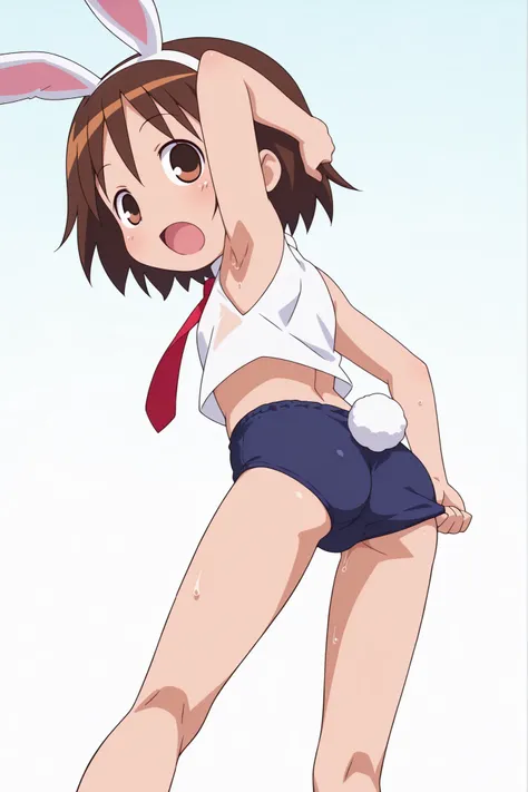 (((anime style))),score_9, score_8_up, score_7_up, source_anime,(((school festival))),nsfw,
yasuna,1girl, ((solo)),((blue buruma)),((((white business shirt)))),((((sleeveless)))),((wet clothes)),nipple,red tie,((white sox)),brown loafers,((white Bunny's ea...