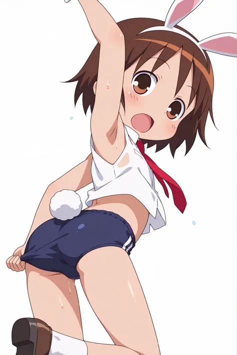 (((anime style))),score_9, score_8_up, score_7_up, source_anime,(((school festival))),nsfw,
yasuna,1girl, ((solo)),((blue buruma)),((((white business shirt)))),((((sleeveless)))),((wet clothes)),nipple,red tie,((white sox)),brown loafers,((white Bunny's ea...