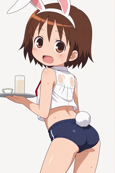 (((anime style))),score_9, score_8_up, score_7_up, source_anime,(((School Festival Cafe))),nsfw,
yasuna,1girl, ((solo)),((blue buruma)),((((white business shirt)))),((((sleeveless)))),((wet clothes)),nipple,red tie,((white sox)),brown loafers,((white Bunny...