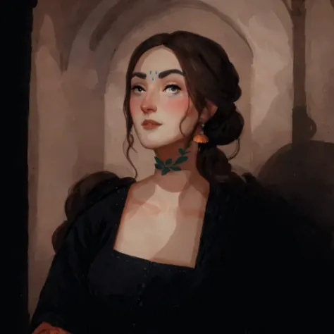 score_9, score_8_up, score_7_up, score_6_up, score_5_up, score_4_up, 1_woman, brow hair, expressive face, long_hair, wearing a vibrant long peasant medieval dress, detailed clothing, sketches, detailed thick gouache painting, illustration, in gougoupaintle...