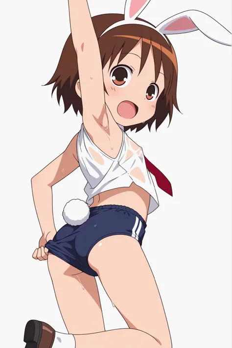 (((anime style))),score_9, score_8_up, score_7_up, source_anime,(((School Festival Cafe))),nsfw,
yasuna,1girl, ((solo)),((blue buruma)),((((white business shirt)))),((((sleeveless)))),((wet clothes)),nipple,red tie,((white sox)),brown loafers,((white Bunny...