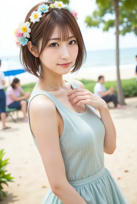 commemorative photo at a park where you can see the ocean、 in 8K,Best Quality:1.4, 超A high resolution:1.5, (photorealistic:1.4),masterpiece:1.2,(top-quality:1.4)、Raw photo、1a japanese girl、Cute、 (RAW Photo:1.2), (photorealistic:1.4), beautiful detailed gi...