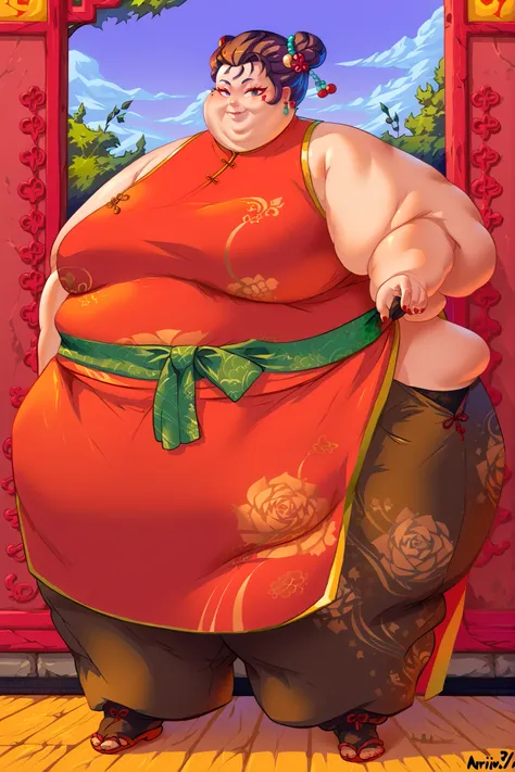 (masterpiece, best quality, high resolution, unity 8k wallpaper, extremely detailed CG:1), (illustration:1.0), 1girl,solo, Chinese clothes, sash, bare shoulders, pants, sleeveless, full body, outdoors, smile