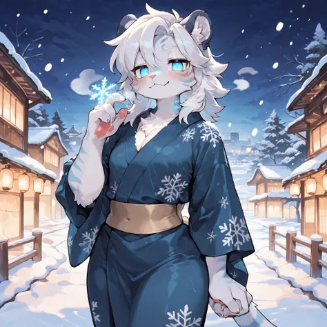 (front angle) (((solo))) (adult, mature, broad shoulder:1.1, mature body, male, boy, hot, big eyes:1.2, blue eyes, white hair, black tipped hair, medium hair, body fur, furry, femboy:1.5, cute:1.5, white tiger boy, hair in front of ears, fully clothed), wh...