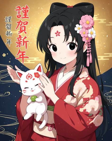 female, black eyes, Flower mark on the forehead,    Japanese style taste 