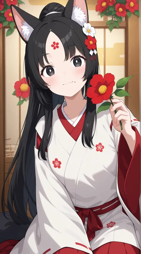 female, black eyes, Flower mark on the forehead,    Japanese style taste 