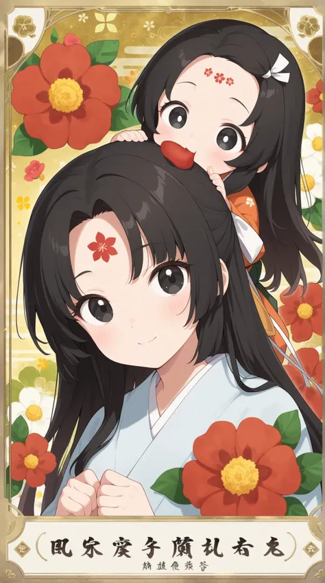female, black eyes, Flower mark on the forehead,    Japanese style taste 