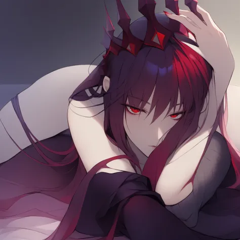 Morgana from Fate/Type Moon.
Keep the image in hand intact except the hair that must turn into burgundy color and eyes into scarlet color.