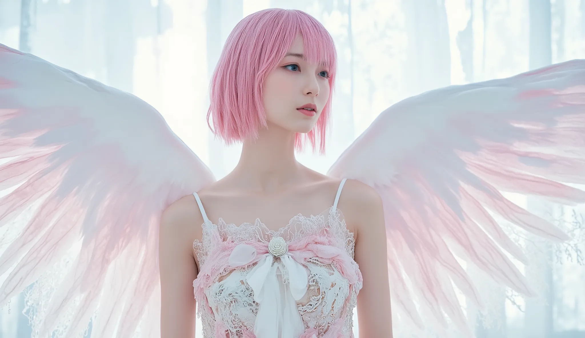 8k, masterpiece, Highest Quality,realistic pictures,   young woman, Elegance,masterpiece、angle to angle  ,full body,full body,full length,,"Artistic and Fantastic Ghost Style ,vibrant, High Res Photos,pastel, white skin like porcelain, Wide angle, Professi...