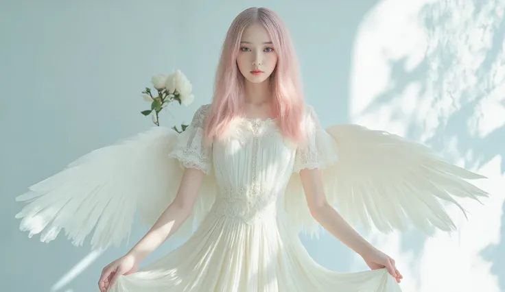8k, masterpiece, Highest Quality,realistic pictures,   young woman, Elegance,masterpiece、angle to angle  ,full body,full body,full length,,"Artistic and Fantastic Ghost Style ,vibrant, High Res Photos,pastel, white skin like porcelain, Wide angle, Professi...