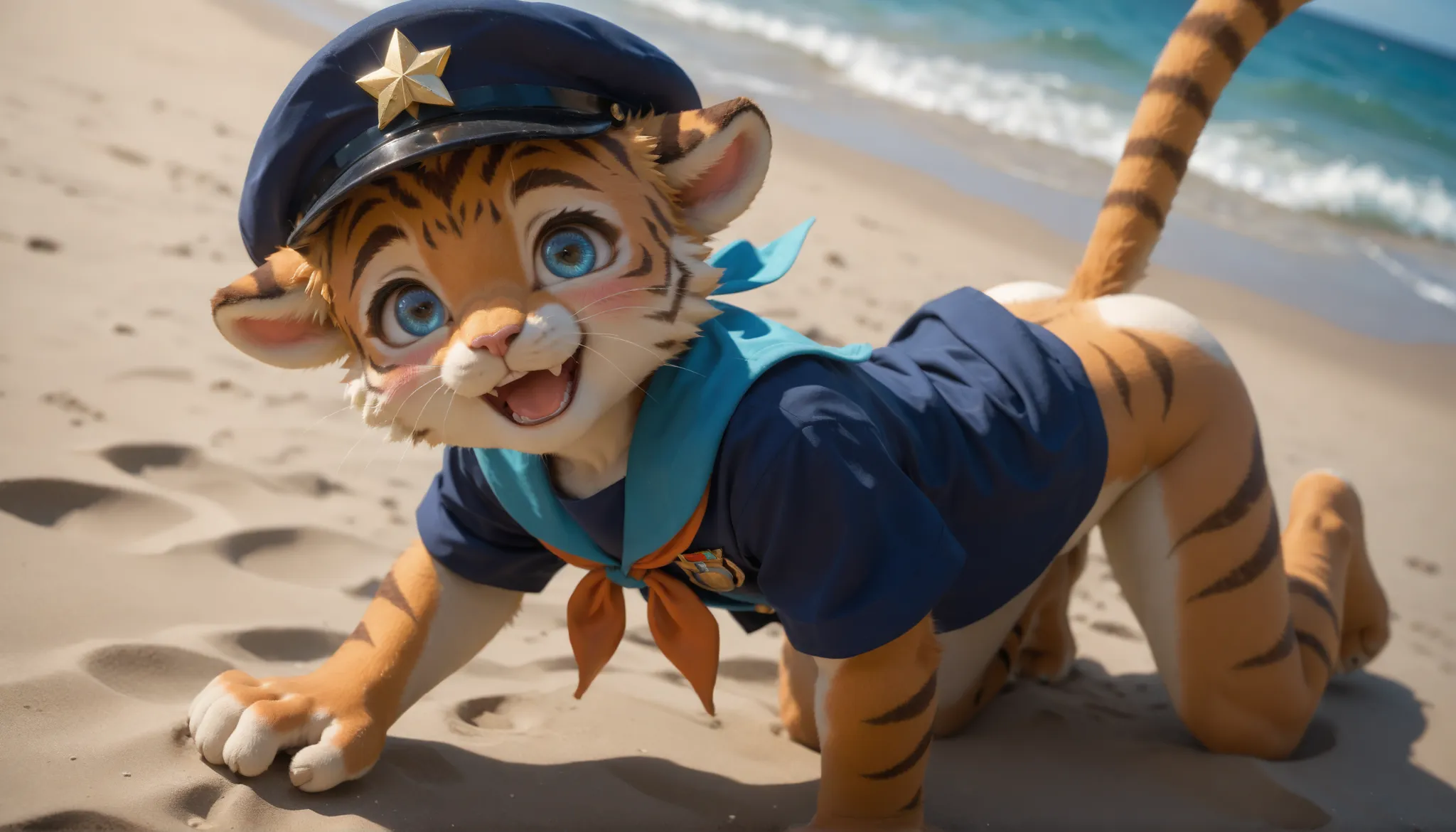 (epic, dynamic angle)top quality, best quality, High-quality , (kemono, super handsome cub boy, solo focus)( elementary school boy, furry anthro)(highly detailed beautiful face and eyes)absurdres, perfect anatomy, smile, happy, dynamic angle, Best image q...