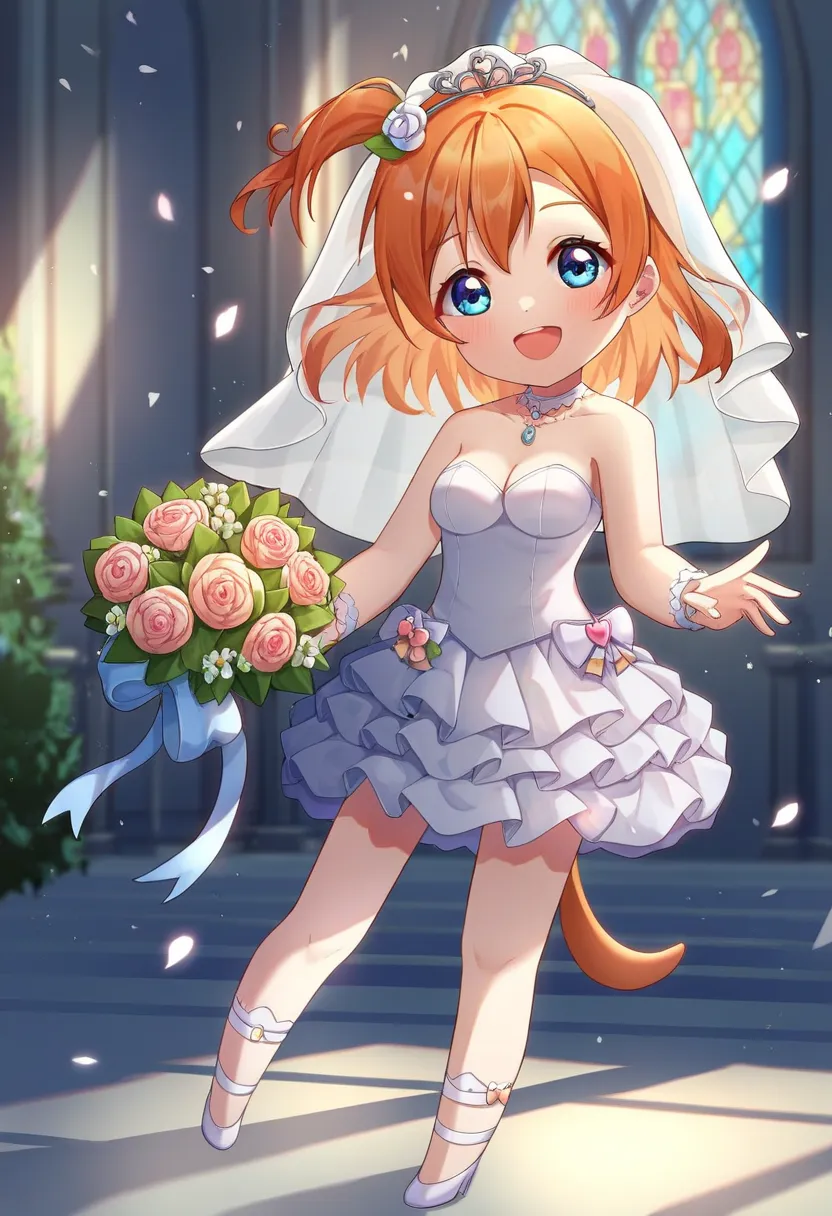score_9, score_8_ up, score_7_ up, score_6_ up, score_5_ up, anime，nsfw， uncensored ，(  chibi:1.3)， Highest Quality, masterpiece, high resolution, alone, { Takasaka Honoka 　Love Live:1.15}, blue eyes, orange hair,side tail on a dolphin,short hair ,,happy smile, smile, open your mouth,wedding dress,Veil,bouquet,　　　　　　　　　　　　 壊す looking at viewer, full body,(Cowboy Shot:1. 5) 　　　　　　　　　　　　　　　　　　　Destroying Indoors, Chapel,church, 　　　　　　　　　　　(masterpiece:1.2), Highest Quality, high resolution, Unity 8k Wallpaper, (shape:0.8), (beautiful attention to detail:1.6), very detailed face, perfect lighting, very detailed CG, (perfect hand in h, Perfect Anatomy),