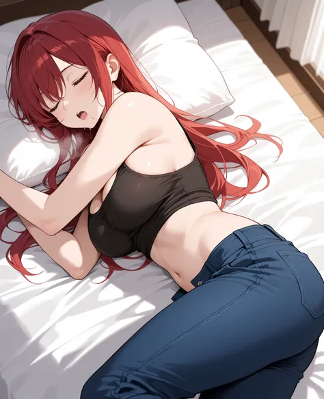 beauty Married Woman 0 red hair long hair attractive glamour tank top Take off your pants sexy saliva sleeping lying down
