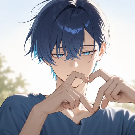 score_9, score_8_up, score_7_up, masterpiece, best quality, detailed face, 1 boy, solo, mature, handsome, slender body, light makeup, adorable, closed mouth, gentle smile, sleepy eyes,
Medium_lenght Blue hair, side bangs, short tidy bang, vibrant blue eyes...