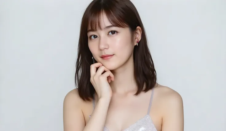 (The beauty of a pretty girl、、18age、brown eyes in the bedroom( high resolution eyes 、beautiful、 Shining Eyes)、、Ultra-accurate、high quality DVD、Highest Quality、 、(Dark Brown Hair:1.5)、fine skin、beautiful big )、 full body、(gold bikini:1.5)、 smile、( wearing ...