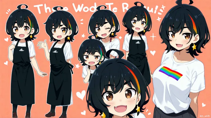 prompt
A super cute anime-style young woman with a slightly rounded heart-shaped face and soft, smooth black bobbed hair. She has clear golden streaks precisely in the strands of hair framing the sides of her face (in front of her ears), not all over. A pr...