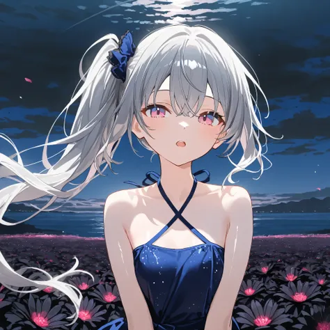 1 Girl, gray hair,Pink blue eyes ,Big , open mouth , outdoor,wind, Game CG,,( masterpiece), (Best Quality), (ultra-fine), very aesthetic, illustration,super fine skin, shiny skin, ( masterpiece), (Best Quality), (ultra-fine), very aesthetic, milk,, REAL ...