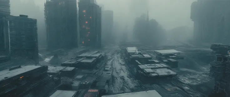 Apoclypse dark scifi antigravity floating dystopian brutalist Soviet city on the siberian void, atmospheric view
