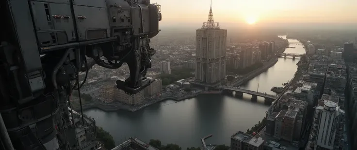 dark scifi antigravity floating dystopian brutalist city atmospheric view