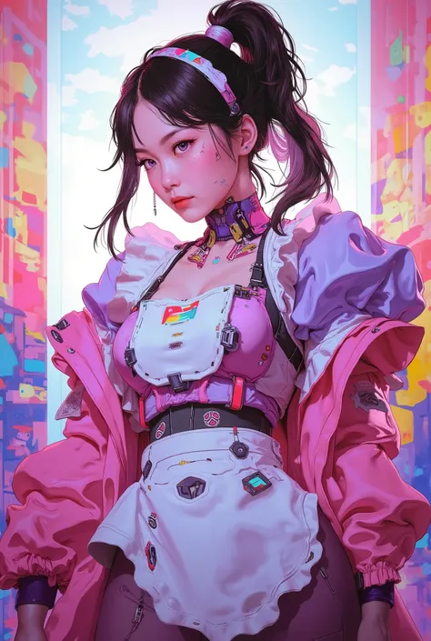 masterpiece, highest quality, high resolution, 4k,8k,(realistic, photo realistic: 1.5),(Women in Maid Uniforms),(((colorful clothes,Slightly sexy clothes))),don't use white and black,High Ponytail,cute headband,cool maid outfit,Maid Outfit I've Never Seen ...