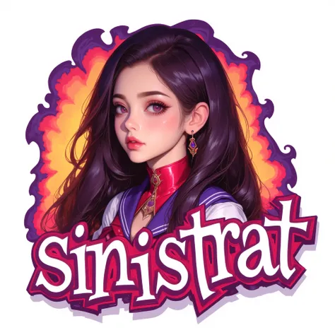 cute logo of the sailor mars with text "Sinistrat", colourful, text as "Sinistrat", style_brush