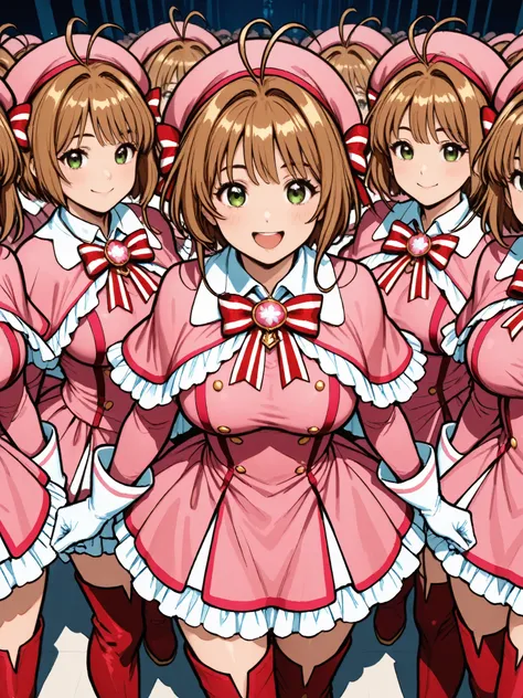 masterpiece, top quality, wacky clothes , Big Breasts、Super Massive Multiplication of Clone Crowds, Super crowds to the end of the world、brown short hair, antenna hair, Bangs, stupid hair, hair intake , green eyes , Clothes 2 , gloves, pink headwear ...
