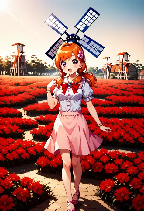 (windmill)　(tulips)　canal 　cute girl　Highest Quality　masterpiece