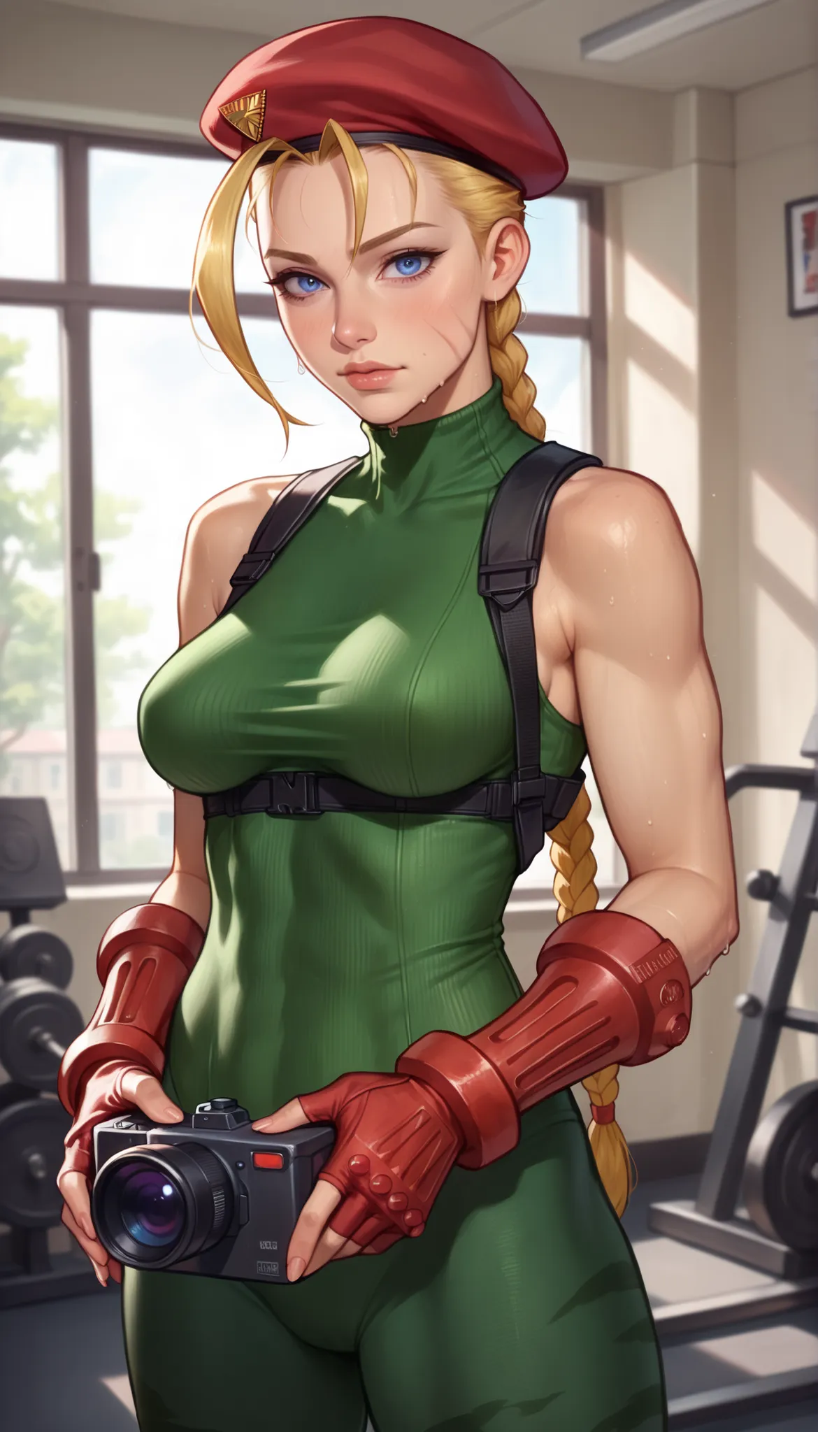 ((((masterpiece, best quality, high resolution)))), Extremely detailed 8K, 1 female, (Cammy White) wearing her Cammy White outfit, (Ultra HD, Ultra-detailed, Highly detailed, Highly realistic, Ultra-realistic, photograph realistic), (1girl:1.5), (Realistic...